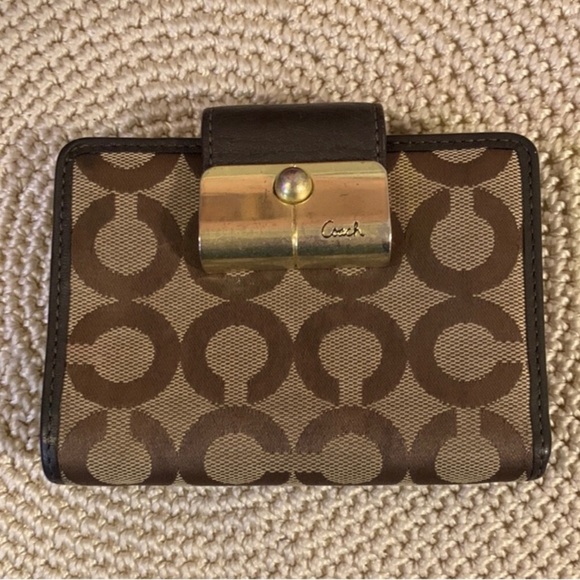 Coach Handbags - Coach Signature Brown and Tan Wallet with Gold Clasp